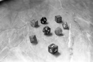 black and white dice on counter